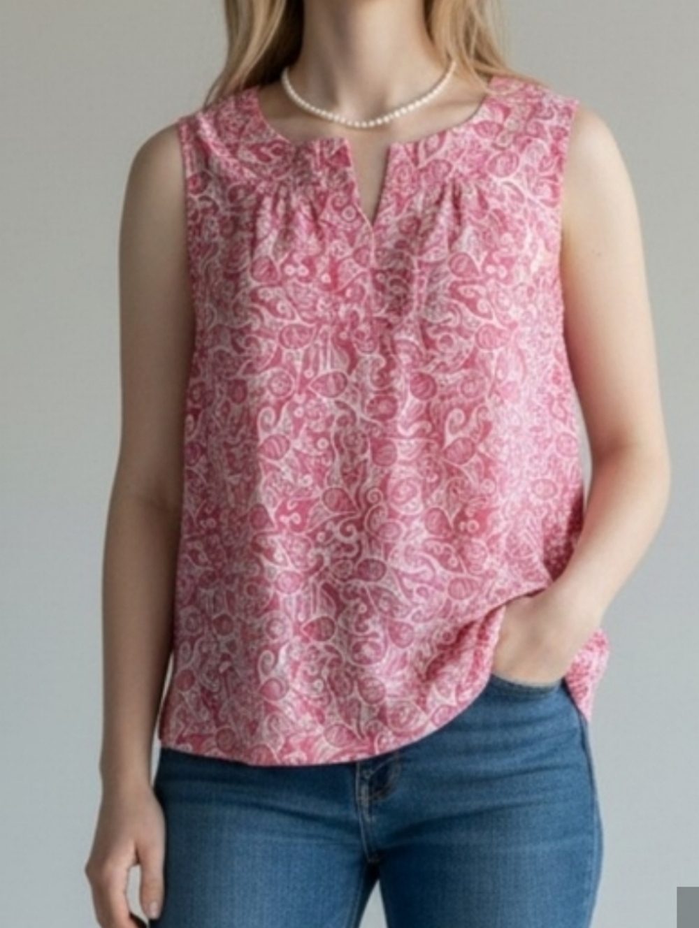 Talbots Red Swirl Sleeveless Cotton Top - S